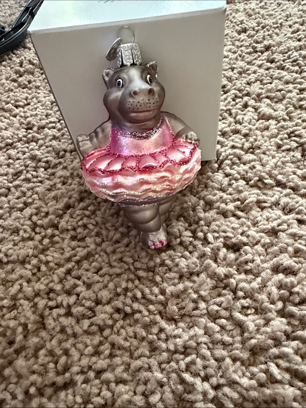 Pink Tutu Hippo sparkling Christmas ornament